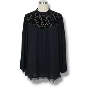 Jolt Women’s Black Long Sleeve Lace Trim Blouse - Small